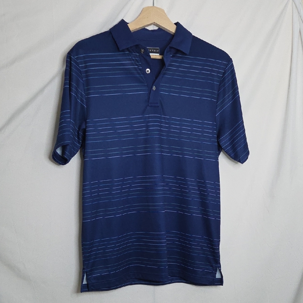 PGA Tour Men's Small Navy and Blue‎ Striped Polo Shirt